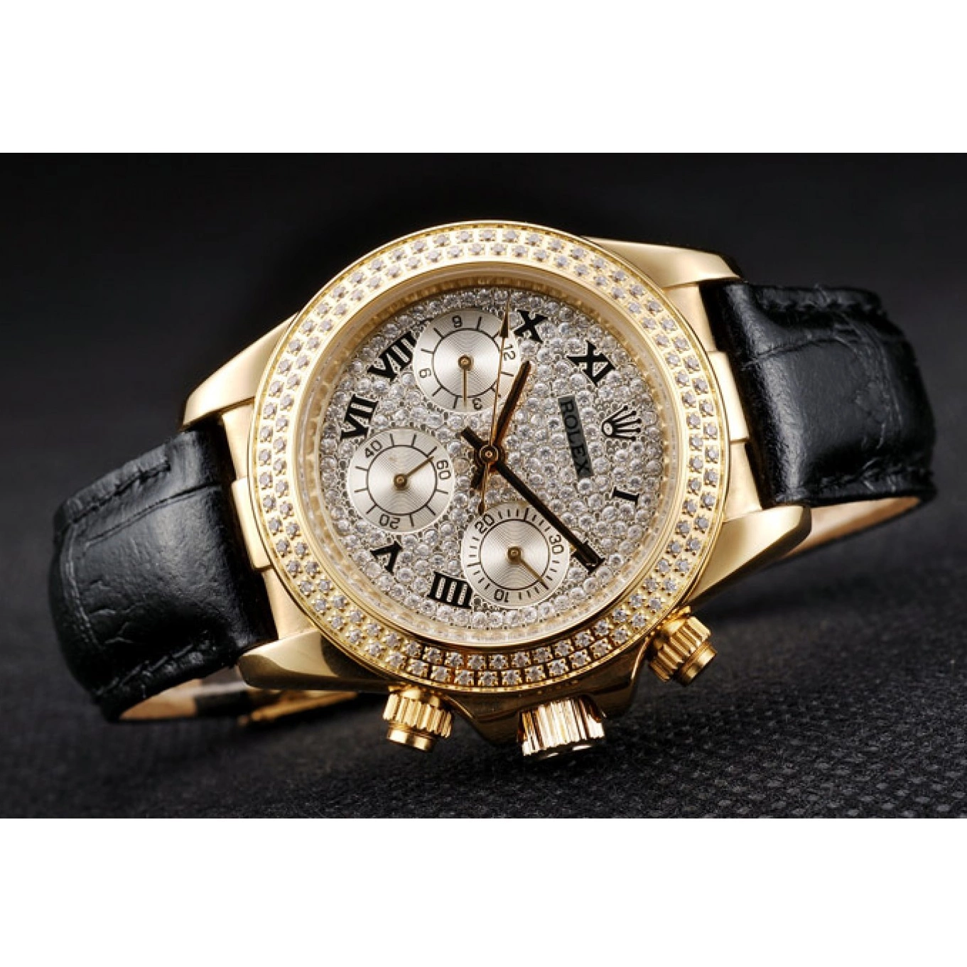 Aaa fake watches Dial Case Crystal Gold Daytona Studded Crystal 98238 Lady Bezel Rolex Studded 0518